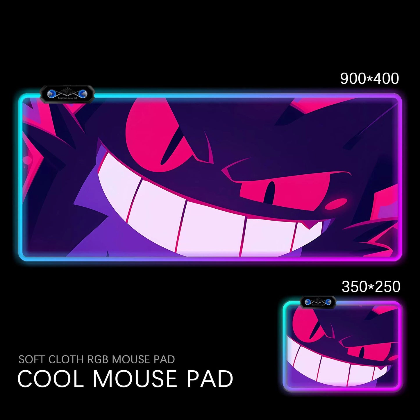 Gengar RGB Gaming Desk Mat Pokémon Oversized Luminous Table Pad for Students & Gamers