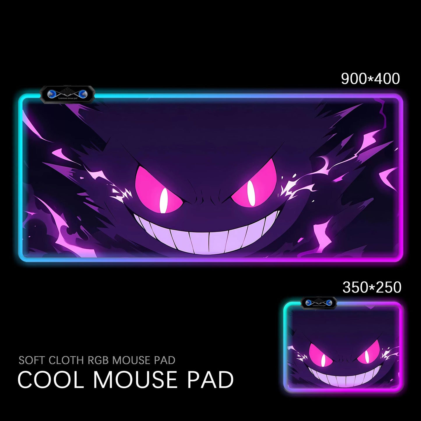 Gengar RGB Gaming Desk Mat Pokémon Oversized Luminous Table Pad for Students & Gamers
