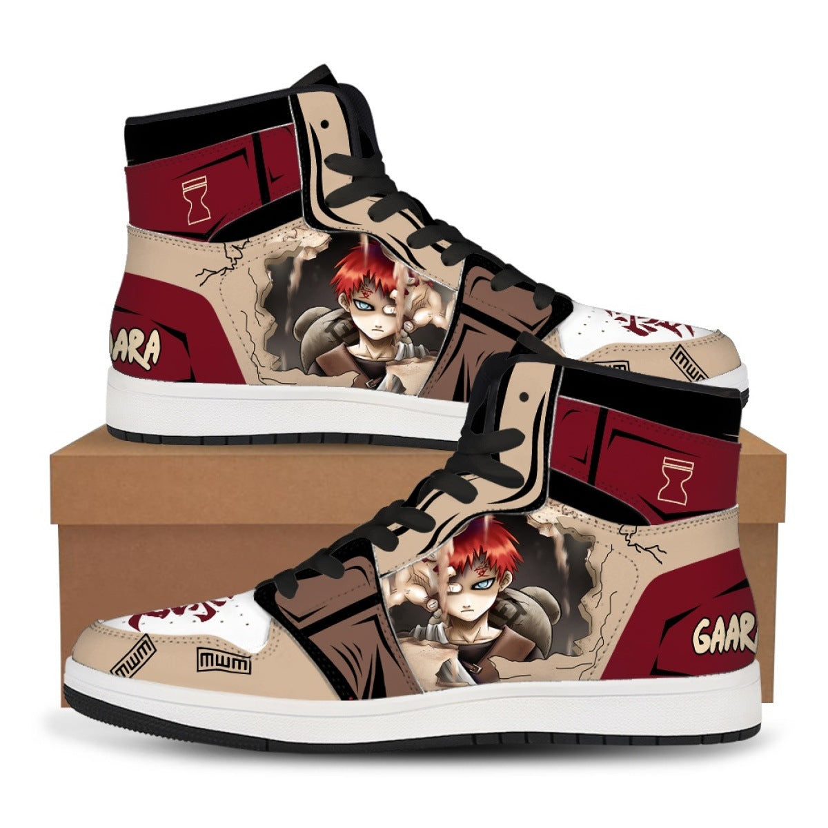 Naruto x One Piece Brown High-Top PU Shoes Anime Basketball Sneakers for Streetwear Fans