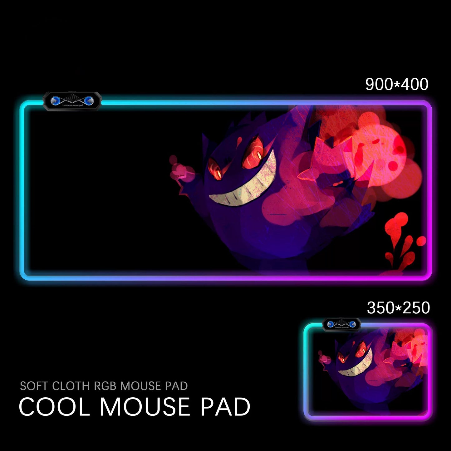 Gengar RGB Gaming Desk Mat Pokémon Oversized Luminous Table Pad for Students & Gamers
