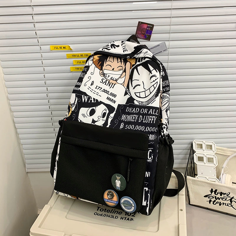 One Piece Graffiti Backpack Large Capacity Anime Schoolbag for Boys & Girls
