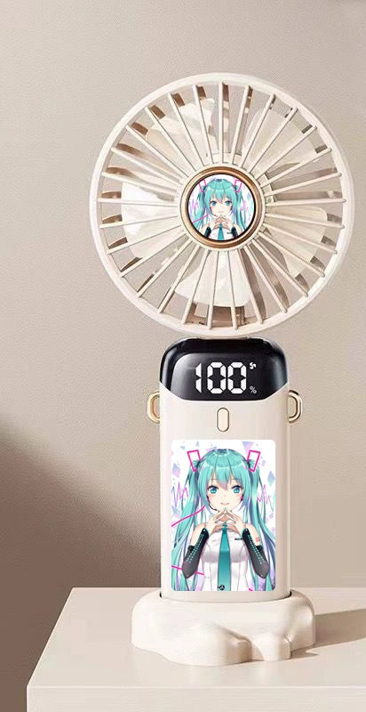 Hatsune Miku Mini Folding Fan USB Rechargeable Silent Desk & Handheld Fan for Cool Vibes