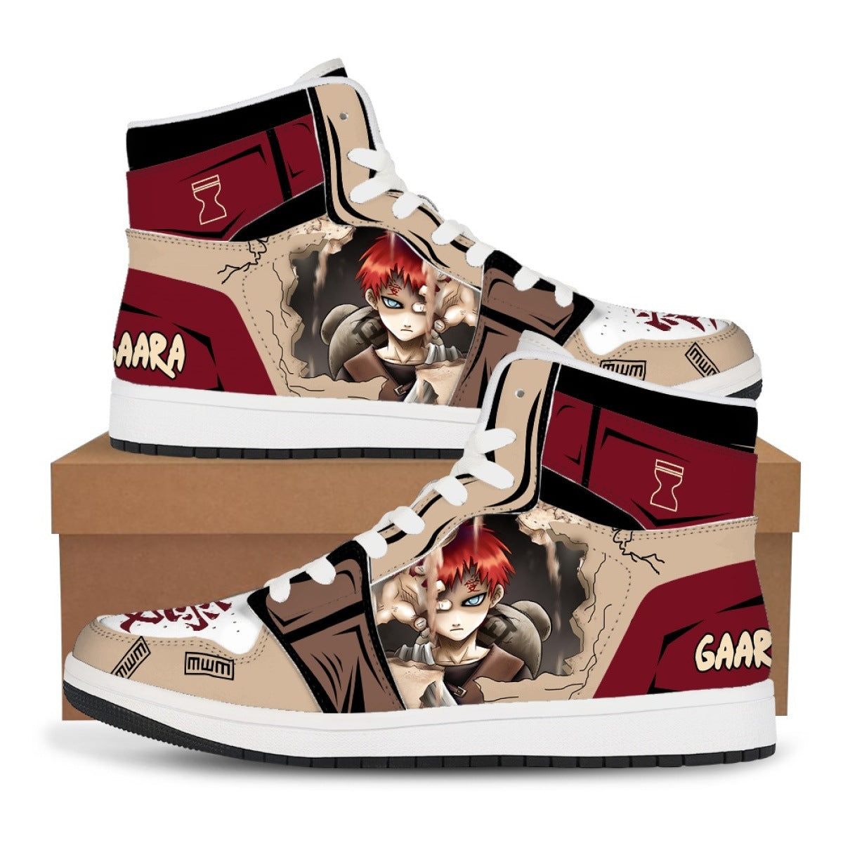 Naruto x One Piece Brown High-Top PU Shoes Anime Basketball Sneakers for Streetwear Fans