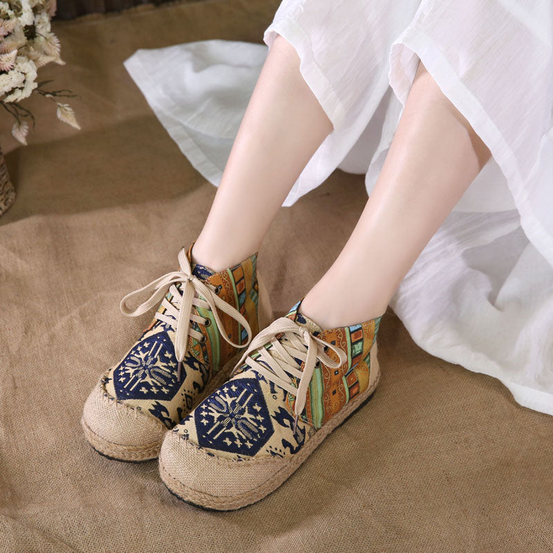 Mid-Top Linen Vintage Lace-up Old Beijing Cloth Shoes