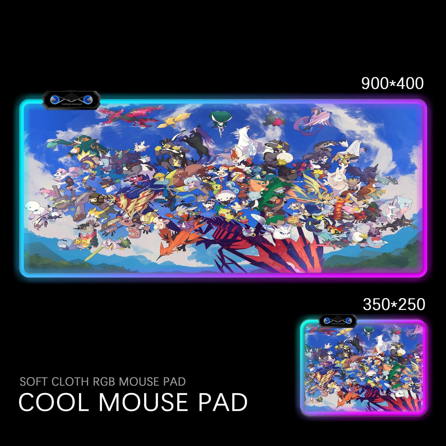 Gengar RGB Gaming Desk Mat Pokémon Oversized Luminous Table Pad for Students & Gamers
