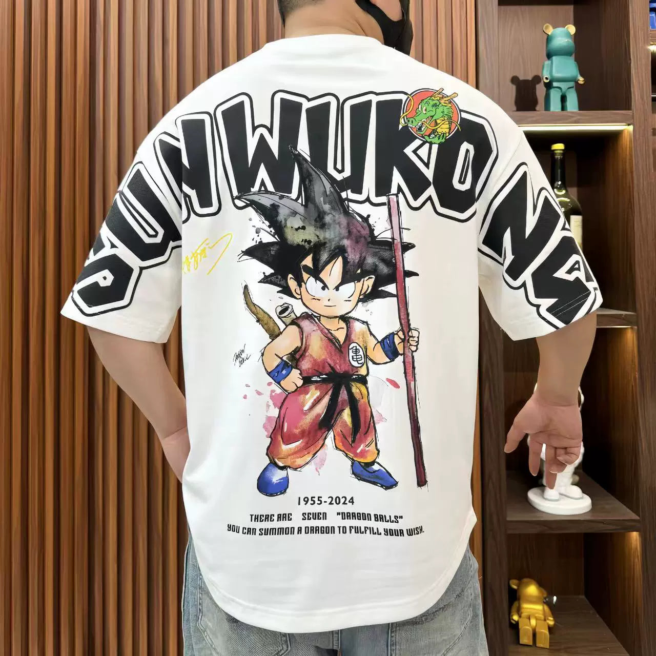 Goku Summer Graphic Tee Curved-Hem Anime T-Shirt for Men (Loose Fit)