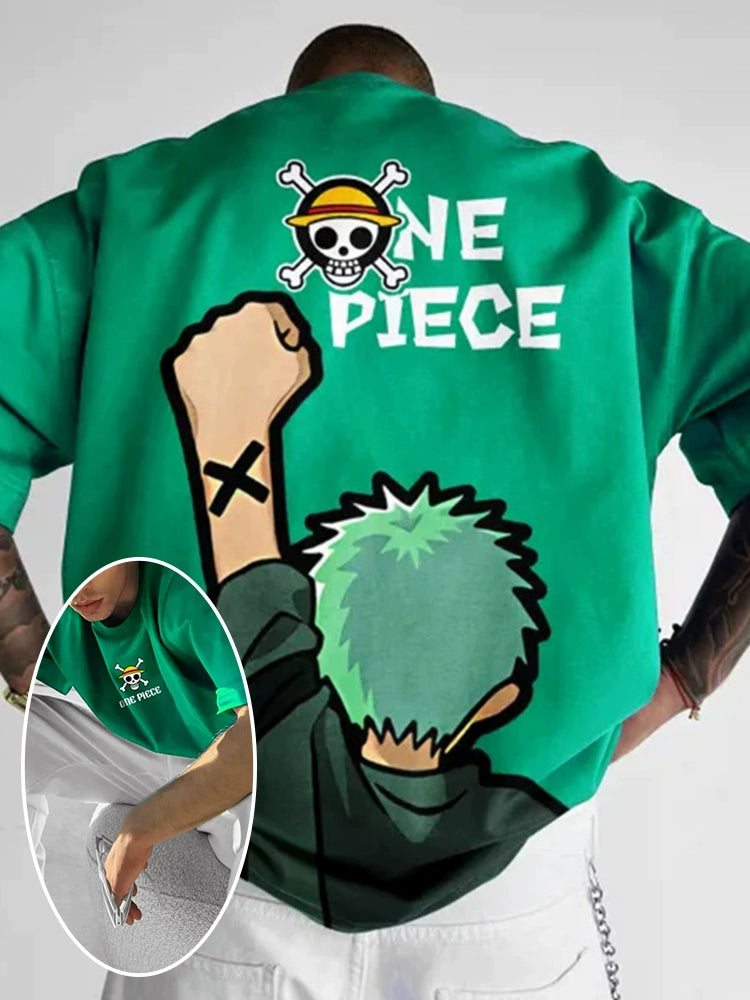 Luffy & Zoro Heavyweight Anime T-Shirt Loose Fit Cotton Tee for Men & Women