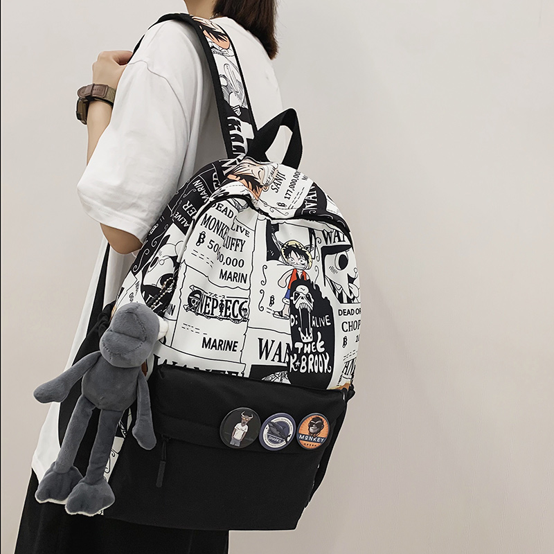 One Piece Graffiti Backpack Large Capacity Anime Schoolbag for Boys & Girls