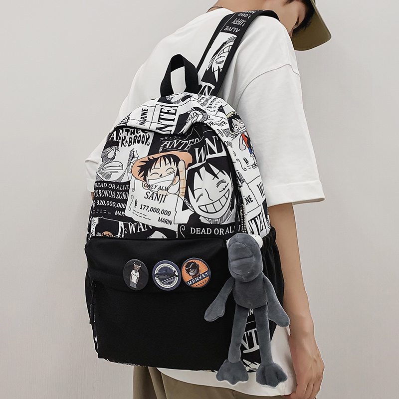 One Piece Graffiti Backpack Large Capacity Anime Schoolbag for Boys & Girls
