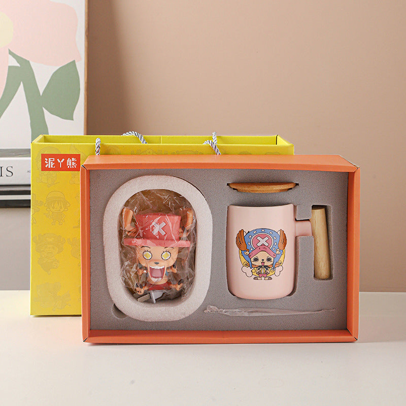 One Piece Luffy Mug with Lid & Spoon Cute Ceramic Coffee Cup Gift