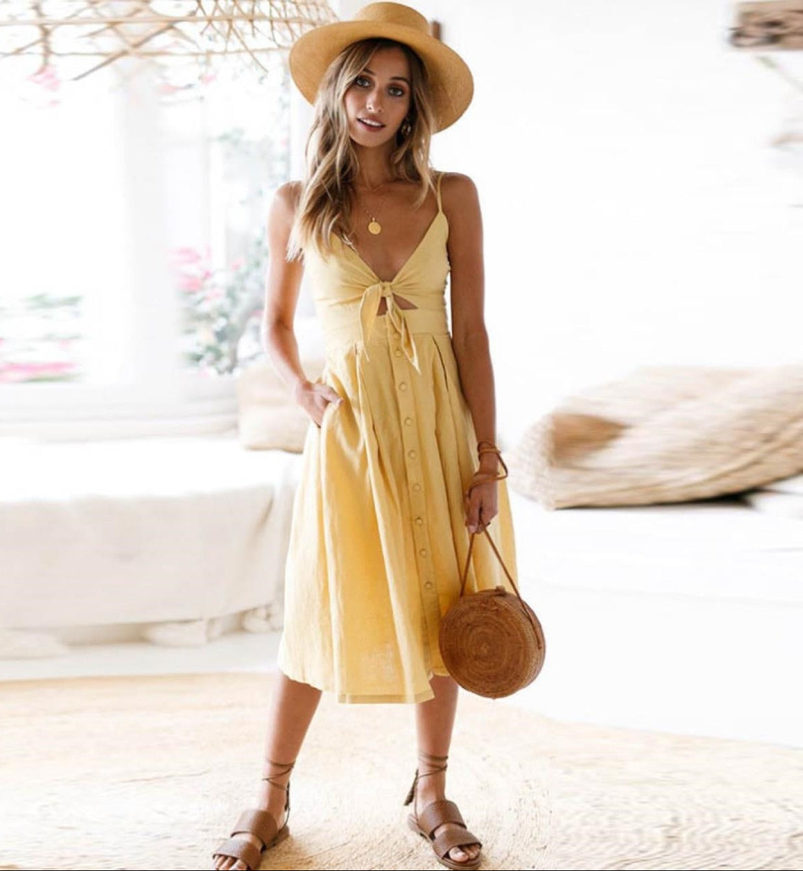 Elegant V-Neck Suspender Dress – Sophisticated Style for Any Occasion