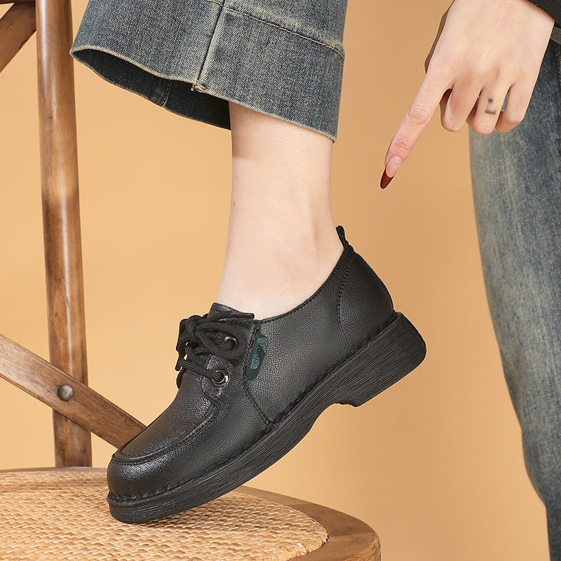 Genuine Leather Loafers – Soft, Non-Slip Flats with Thick Sole Comfort