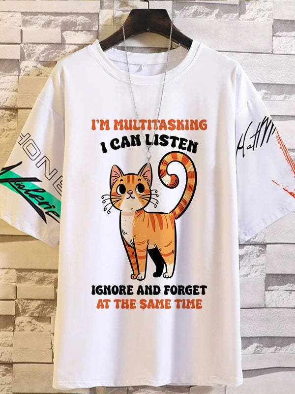 Spoof Cat Short Sleeve T-Shirt for Men and Women Summer Anime Peripheral Loose Casual Teen Clothes Tide Style