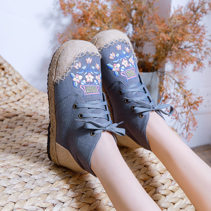 Mid-Top Linen Vintage Lace-up Old Beijing Cloth Shoes