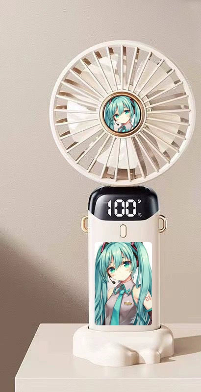 Hatsune Miku Mini Folding Fan USB Rechargeable Silent Desk & Handheld Fan for Cool Vibes