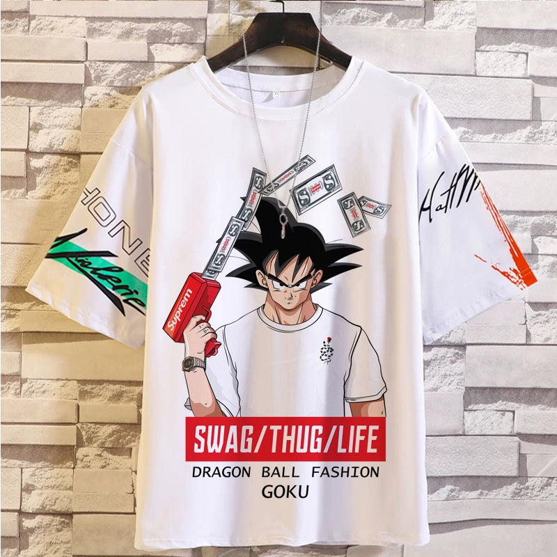 Trendy Brand Super Co-Branded Dragon Ball Saiyan Wukong Mens and Womens INS Hot T-Shirt Cartoon Summer Short-Sleeved Couple Clothes