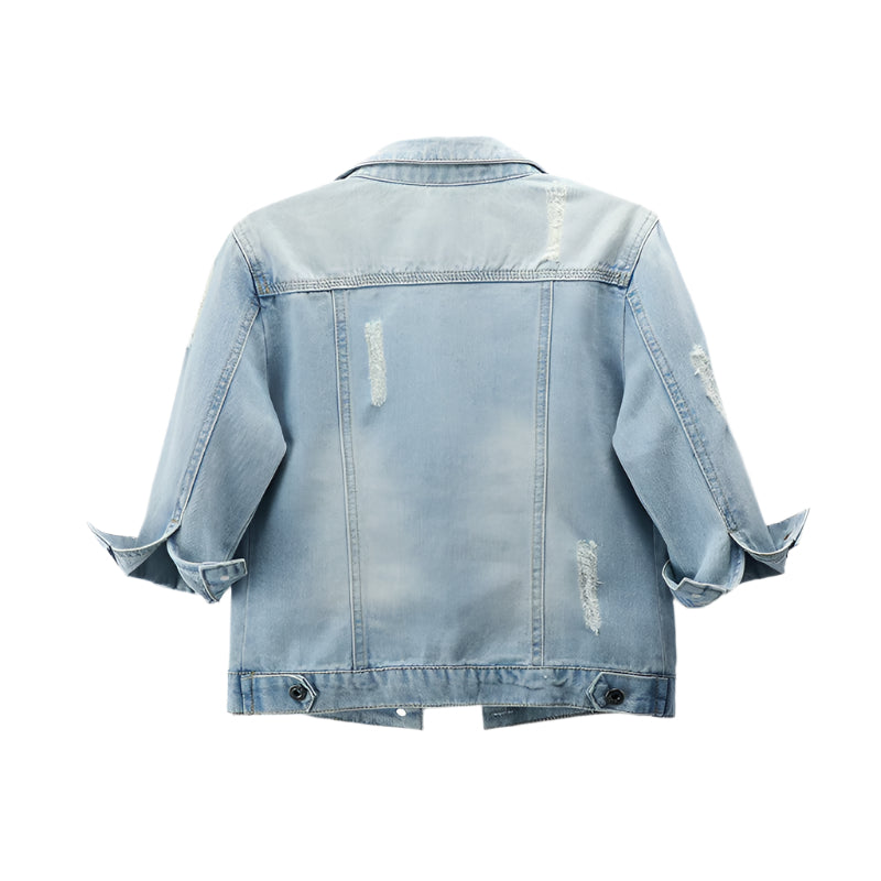 Short Denim Shawl Jacket – Half Sleeve Chic for Halter Skirts & Layered Looks