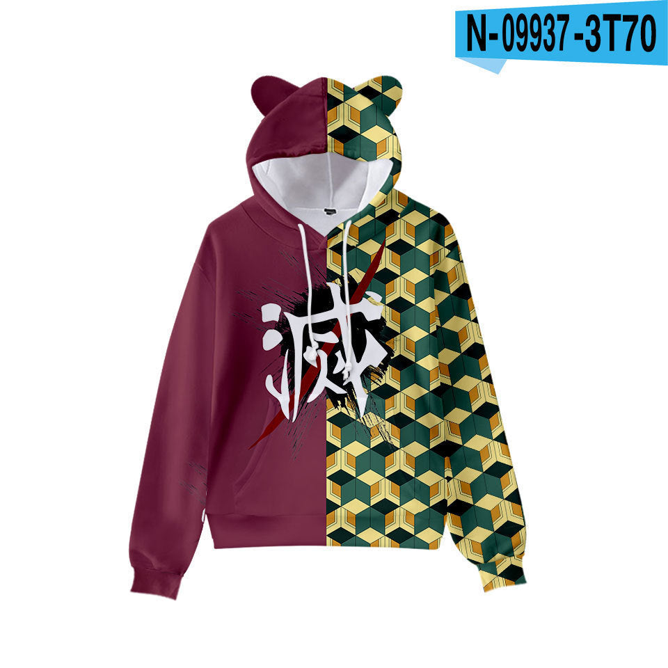 Popular Japanese comics Demon Slayer Blade series with cat ears 3D sweatshirt cos anime set casual hooded couple