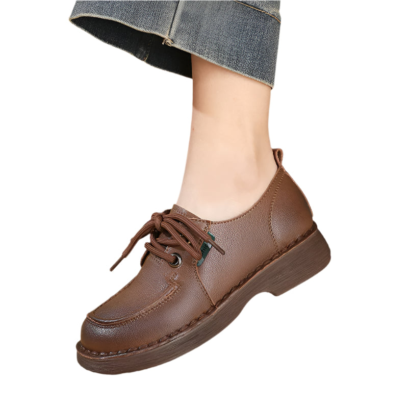 Genuine Leather Loafers – Soft, Non-Slip Flats with Thick Sole Comfort