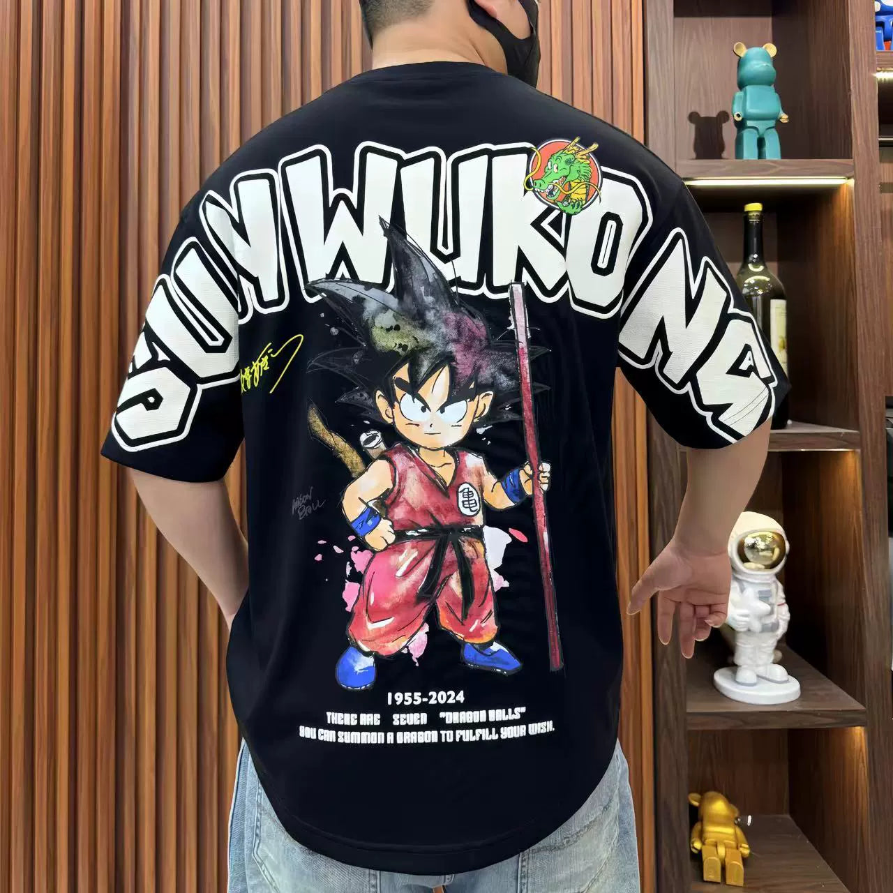 Goku Summer Graphic Tee Curved-Hem Anime T-Shirt for Men (Loose Fit)