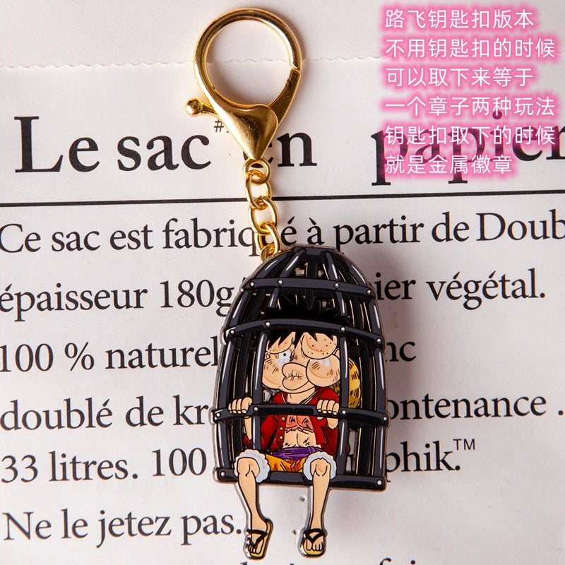 Luffy Metal Badge & Keychain Set One Piece Anime Brooch with Gift Packaging