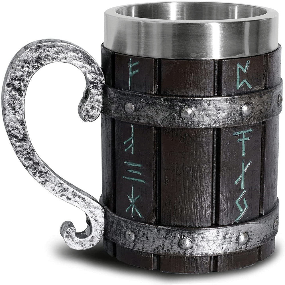 Cross-border new wooden barrel beer mug creative large capacity bar mug water cup personality imitation wood stainless steel mug
