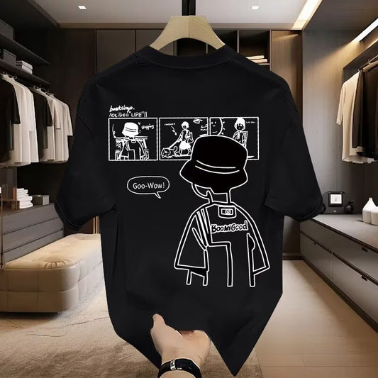 Men's short-sleeved casual cartoon print summer crew neck T-shirt design trendy brand versatile couple top