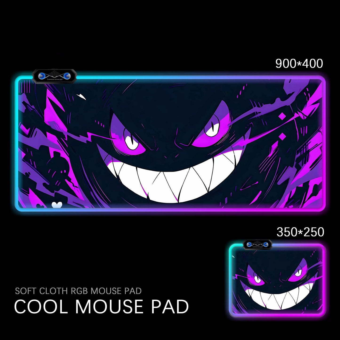 Gengar RGB Gaming Desk Mat Pokémon Oversized Luminous Table Pad for Students & Gamers