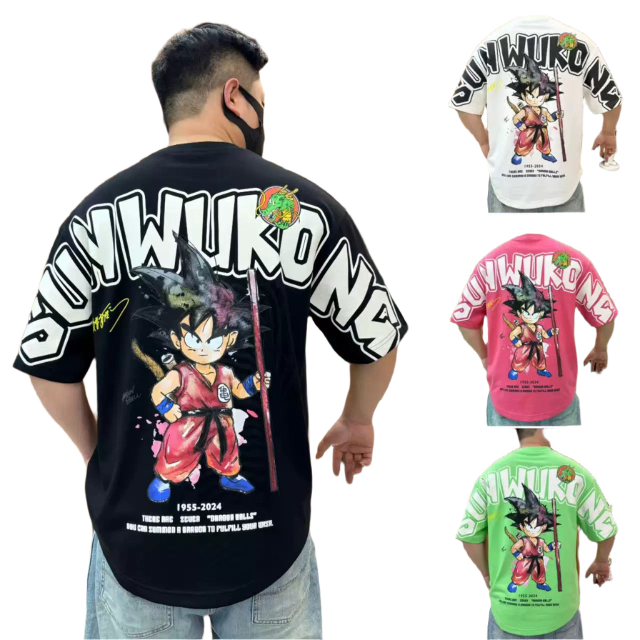 Goku Summer Graphic Tee Curved-Hem Anime T-Shirt for Men (Loose Fit)