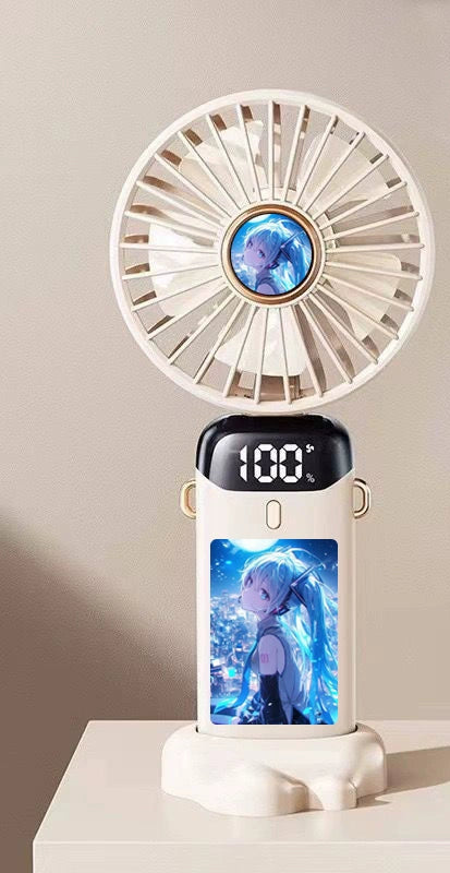 Hatsune Miku Mini Folding Fan USB Rechargeable Silent Desk & Handheld Fan for Cool Vibes