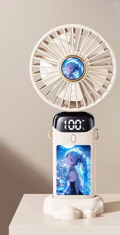 Hatsune Miku Mini Folding Fan USB Rechargeable Silent Desk & Handheld Fan for Cool Vibes
