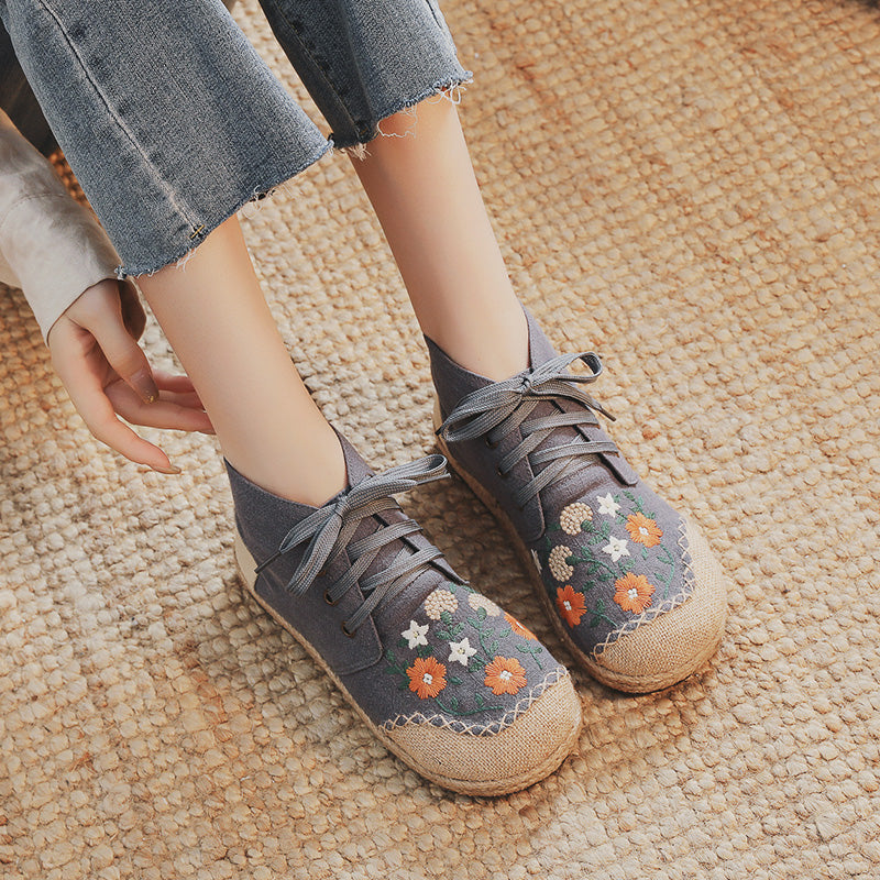 Mid-Top Linen Vintage Lace-up Old Beijing Cloth Shoes