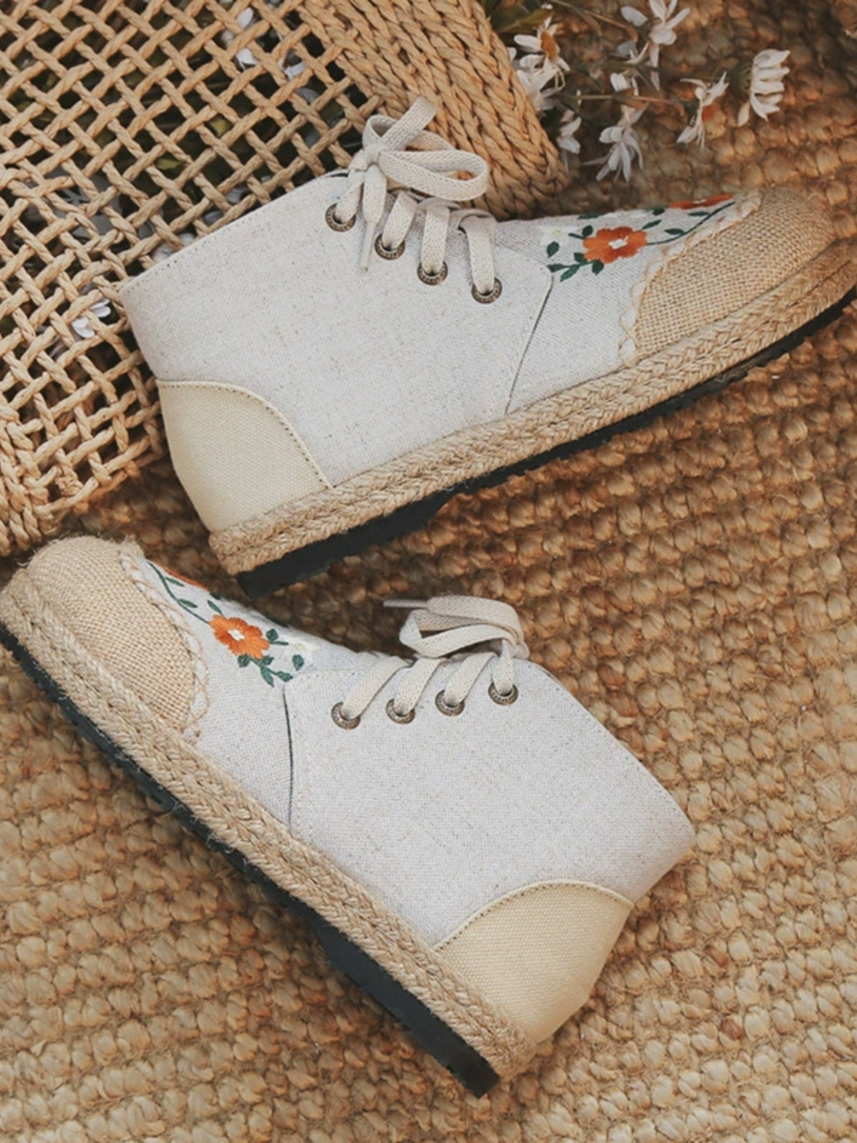 Mid-Top Linen Vintage Lace-up Old Beijing Cloth Shoes