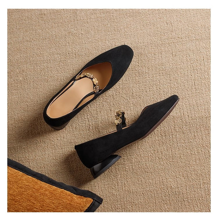 French Vintage Mary Jane Flats – Fleece-Lined Goatskin Elegance