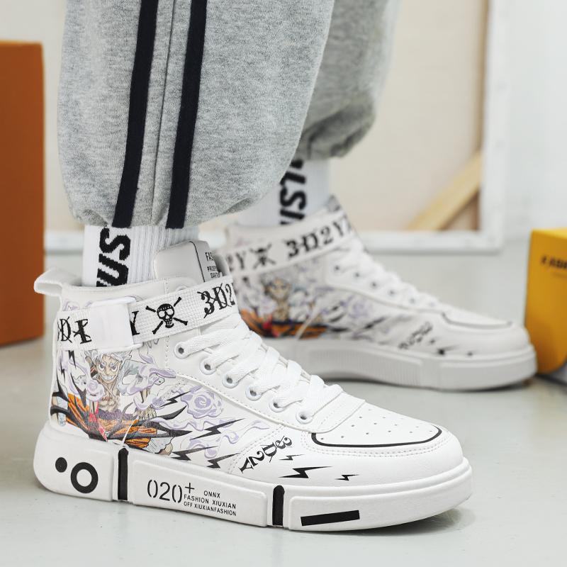 Luffy Anime Co-Branded High-Top Skate Shoes One Piece Student & Streetwear Board Sneakers