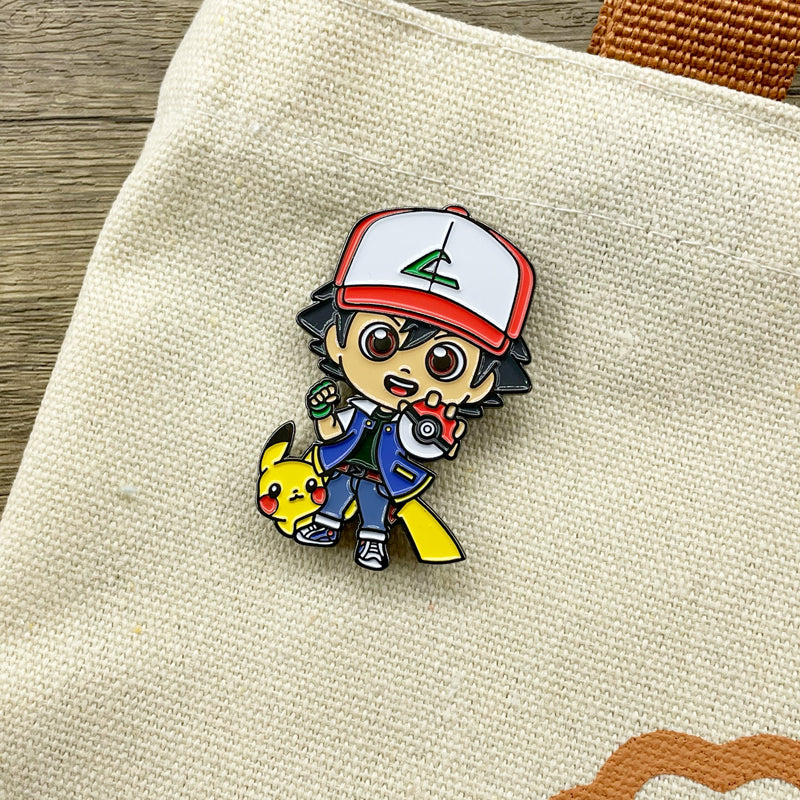 Pokémon Ash & Pikachu Metal Brooch Anime Badge for Bag, Jacket & Collector Display