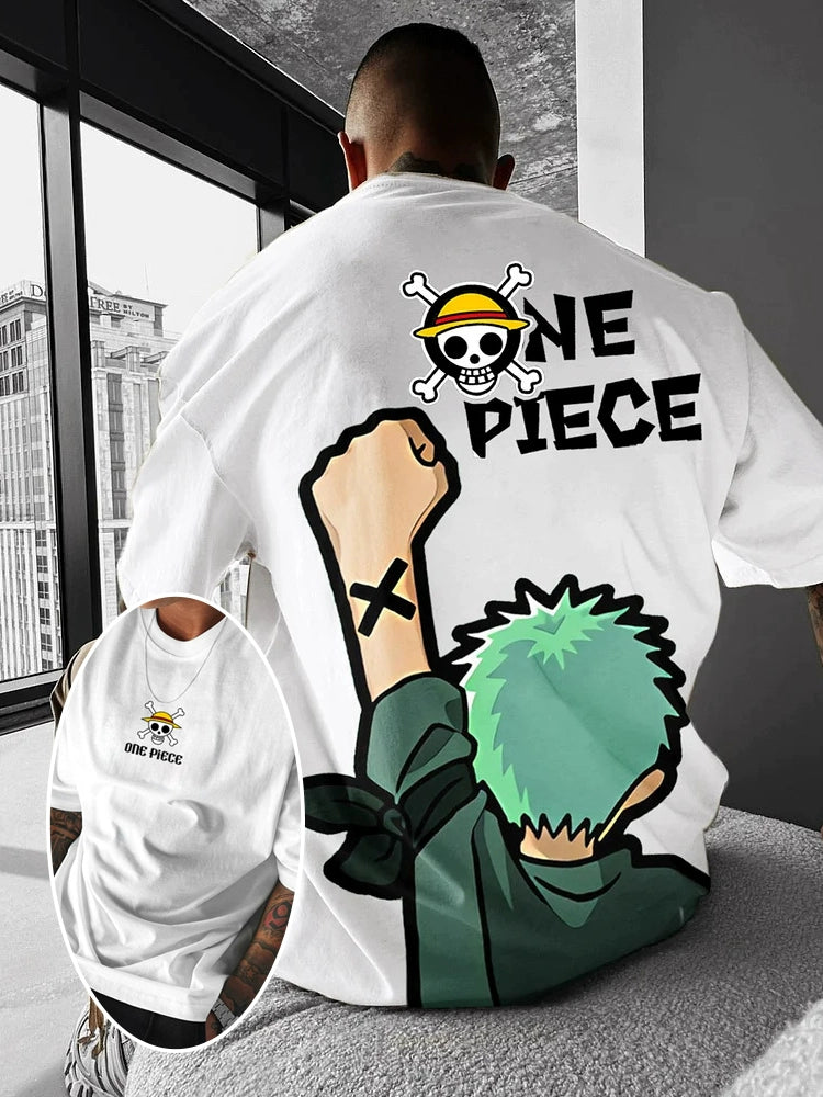 Luffy & Zoro Heavyweight Anime T-Shirt Loose Fit Cotton Tee for Men & Women