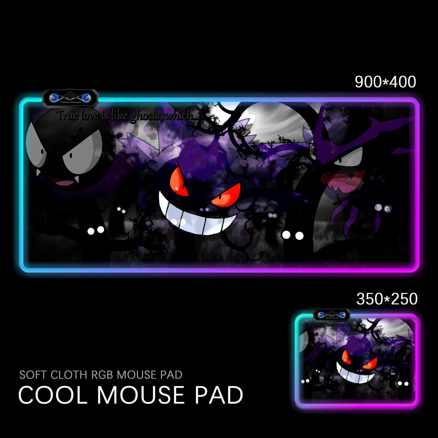 Gengar RGB Gaming Desk Mat Pokémon Oversized Luminous Table Pad for Students & Gamers