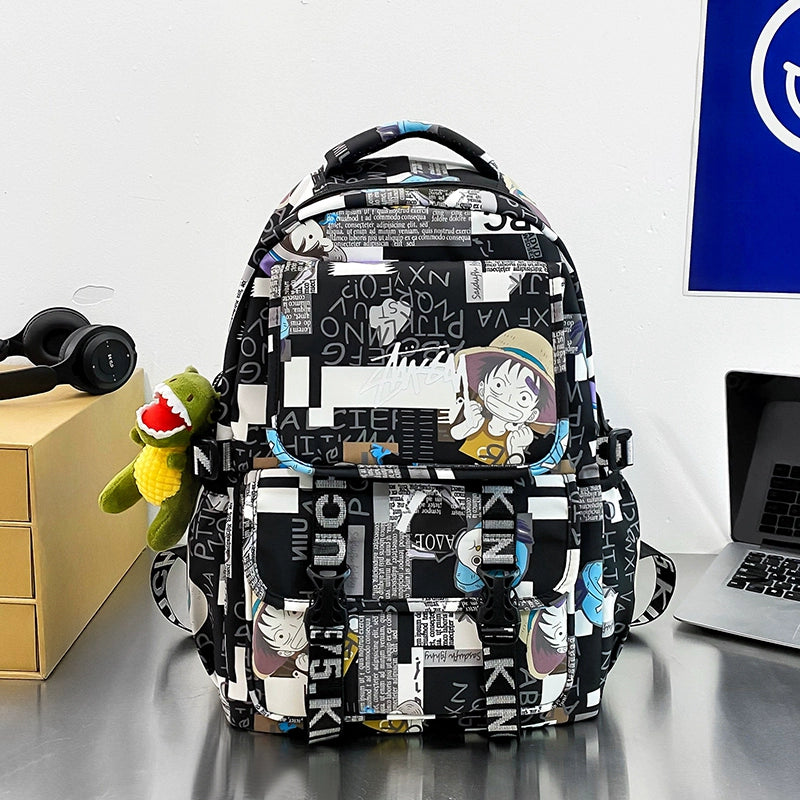 One Piece Graffiti Anime Backpack Large Capacity School Bag for Teens