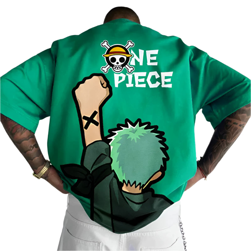 Luffy & Zoro Heavyweight Anime T-Shirt Loose Fit Cotton Tee for Men & Women