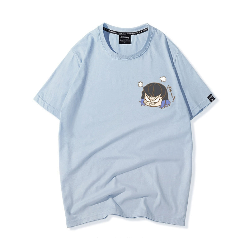 Ghost Slayer Blade surrounding design sense hand-painted printing short-sleeved t-shirt men and women pure cotton loose apricot Juro Zenyi half-sleeve