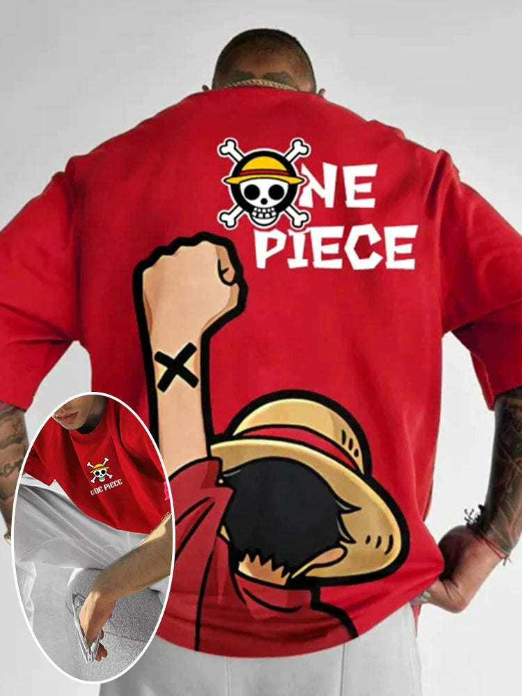 Luffy & Zoro Heavyweight Anime T-Shirt Loose Fit Cotton Tee for Men & Women
