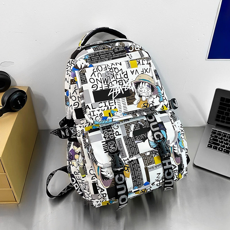 One Piece Graffiti Anime Backpack Large Capacity School Bag for Teens