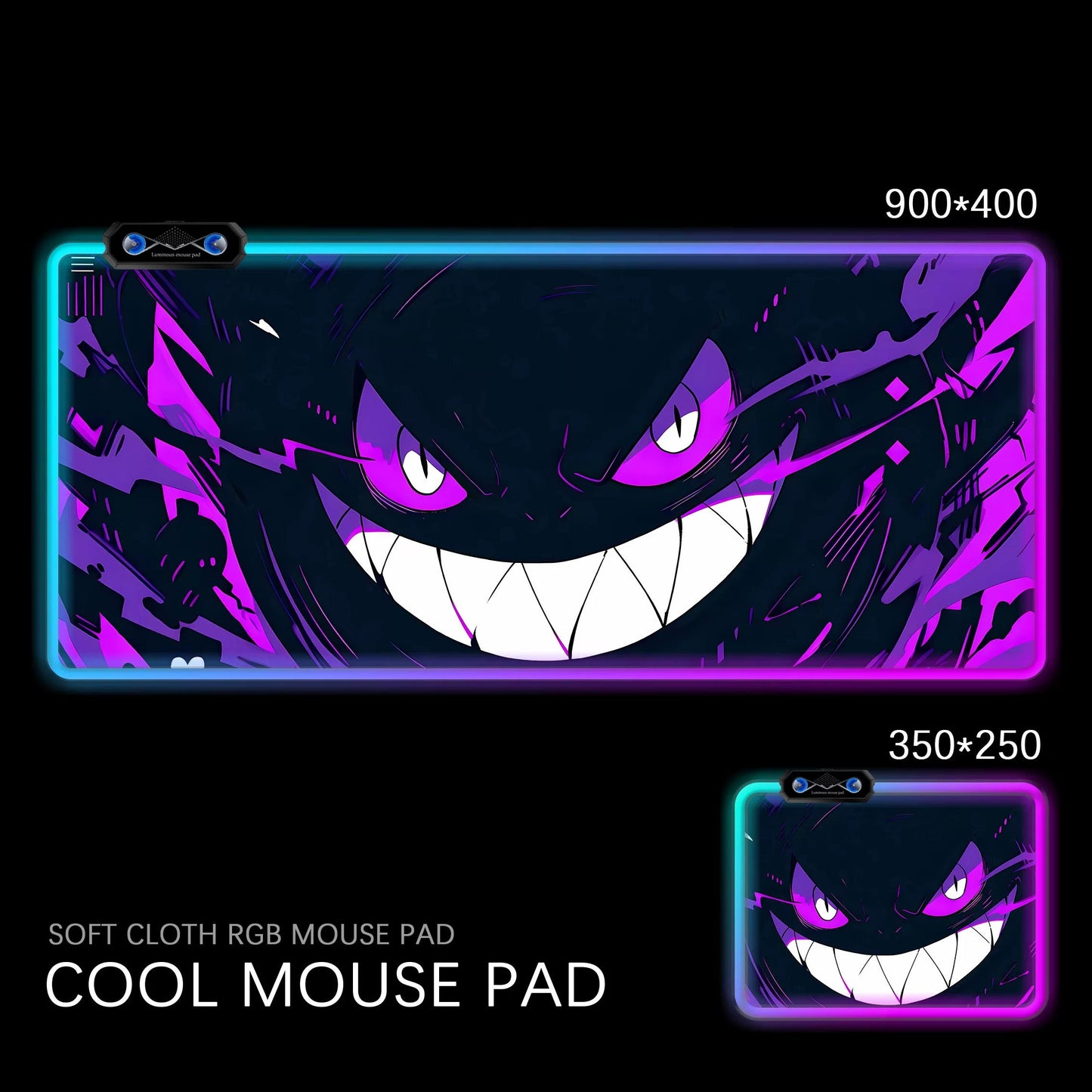 Gengar RGB Gaming Desk Mat Pokémon Oversized Luminous Table Pad for Students & Gamers