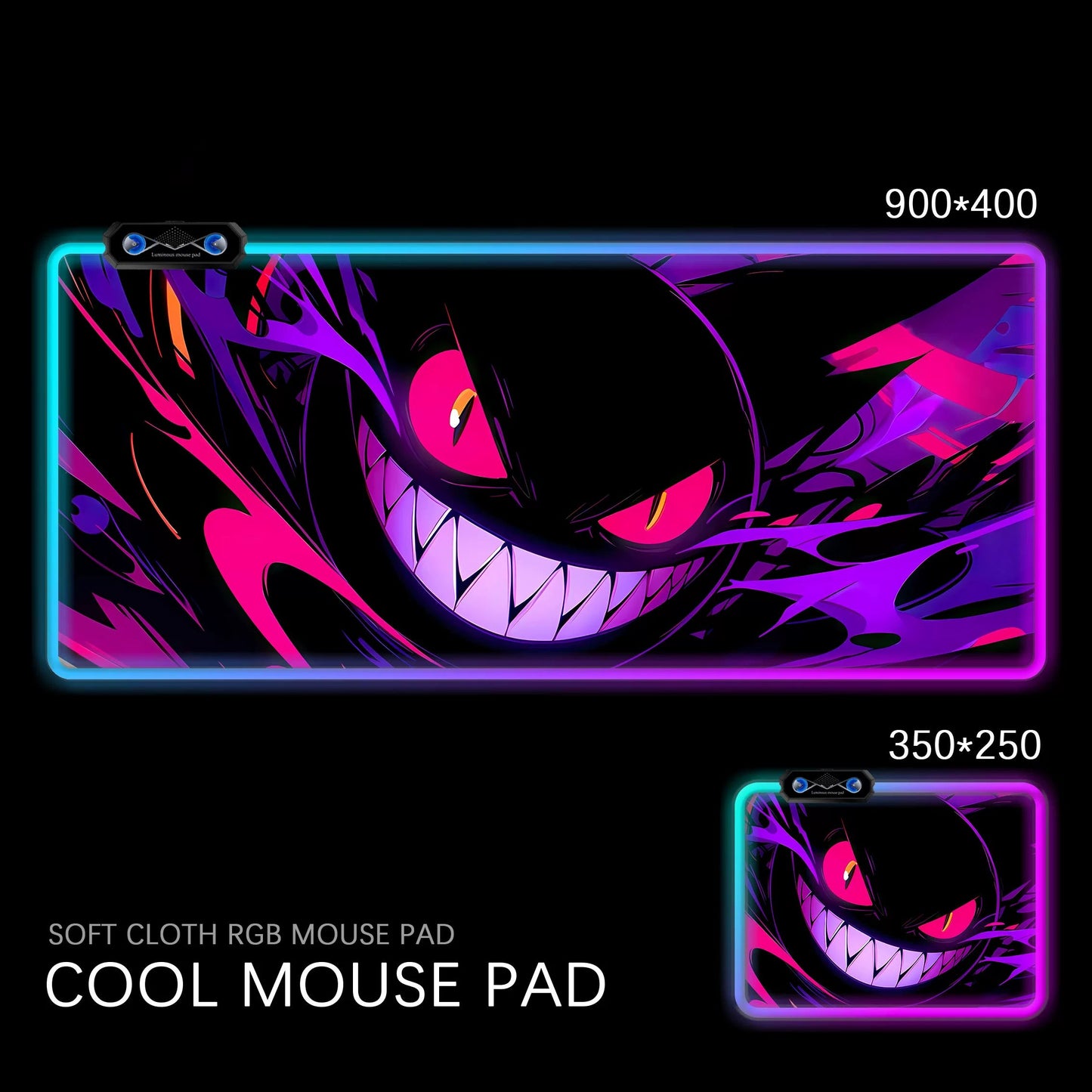 Gengar RGB Gaming Desk Mat Pokémon Oversized Luminous Table Pad for Students & Gamers