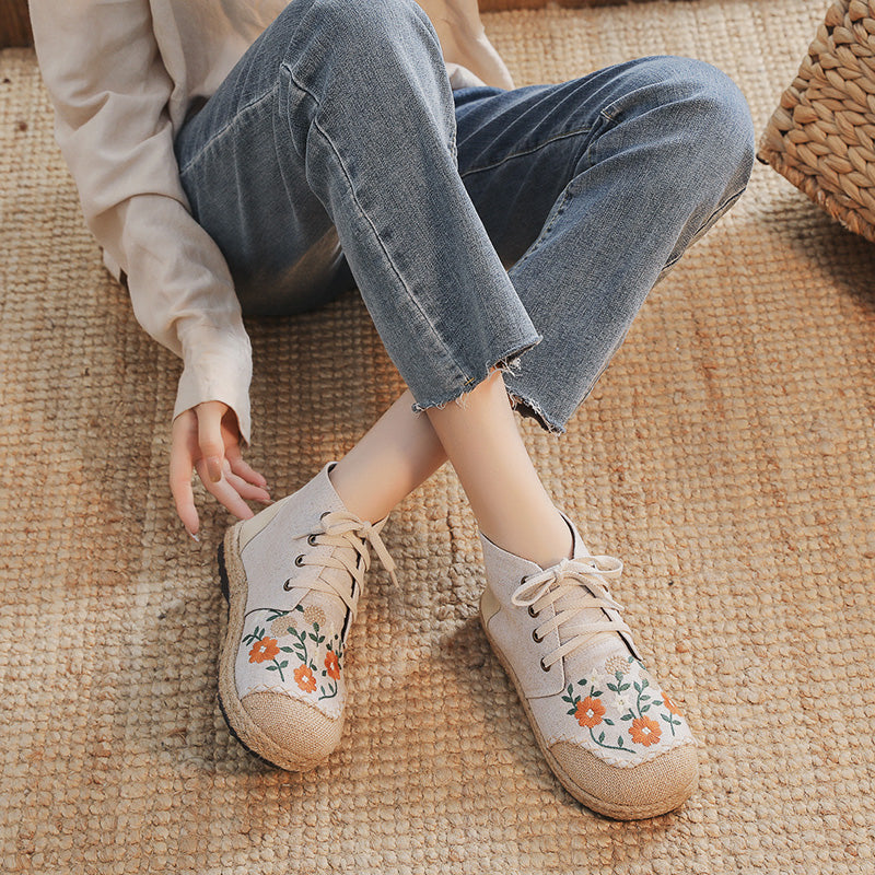 Mid-Top Linen Vintage Lace-up Old Beijing Cloth Shoes