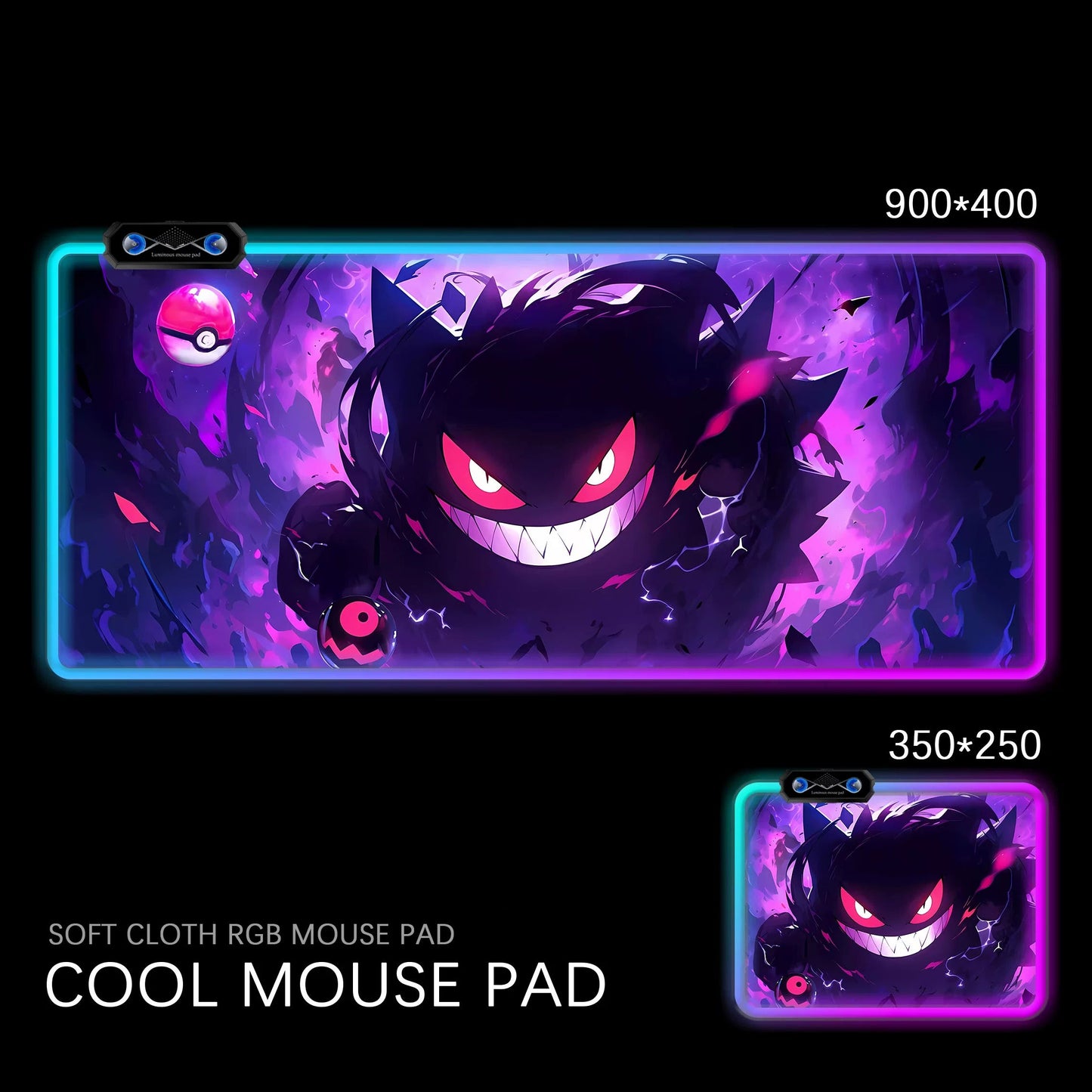 Gengar RGB Gaming Desk Mat Pokémon Oversized Luminous Table Pad for Students & Gamers