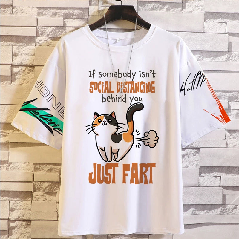 Spoof Cat Short Sleeve T-Shirt for Men and Women Summer Anime Peripheral Loose Casual Teen Clothes Tide Style