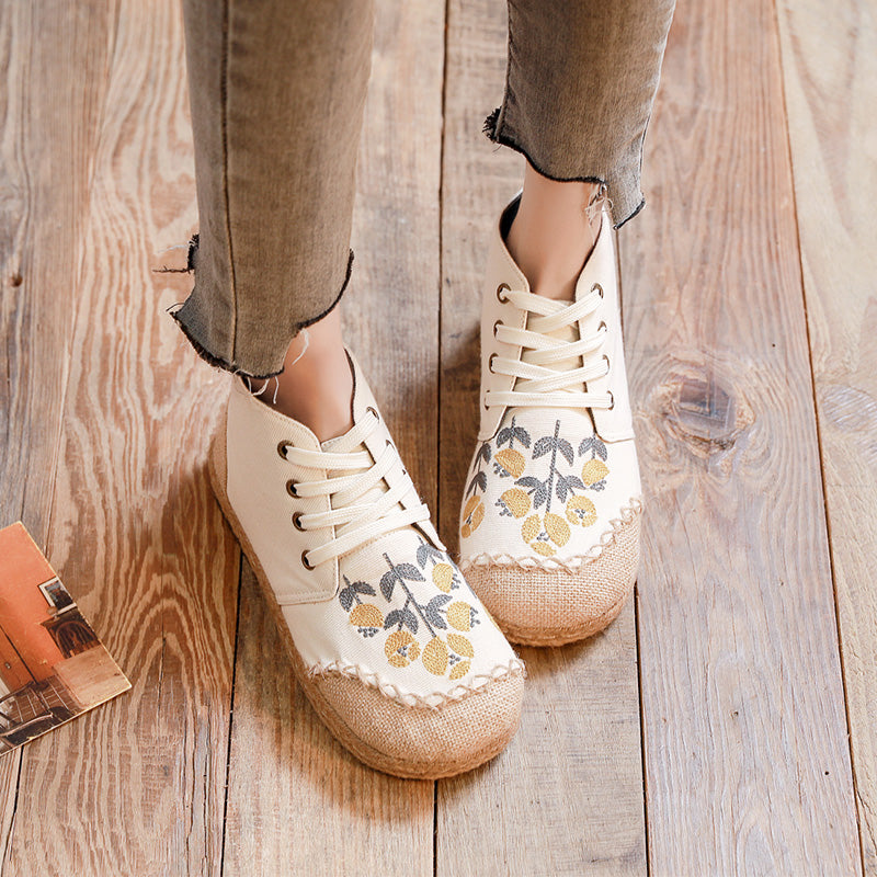 Mid-Top Linen Vintage Lace-up Old Beijing Cloth Shoes