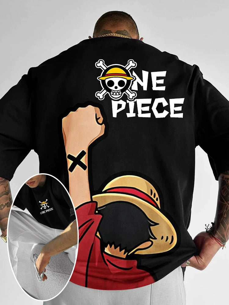 Luffy & Zoro Heavyweight Anime T-Shirt Loose Fit Cotton Tee for Men & Women
